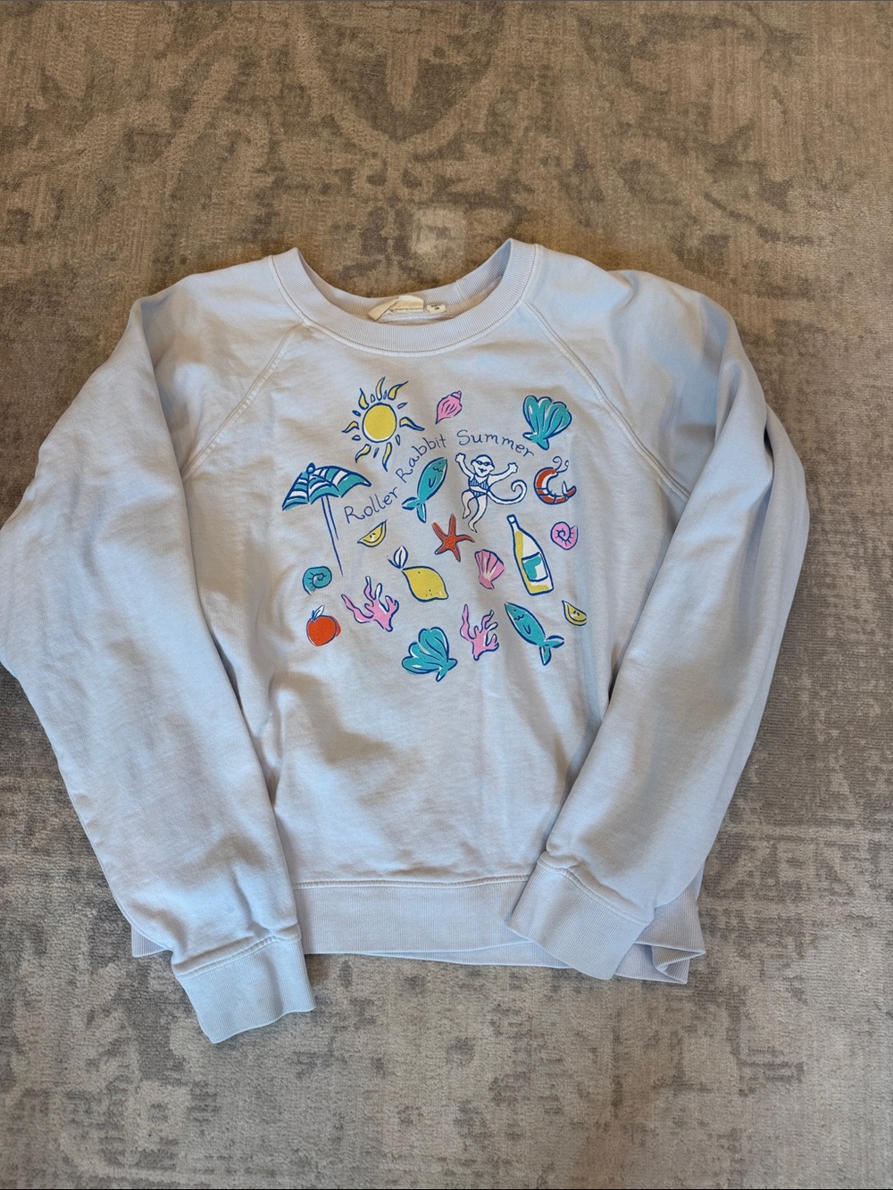 Roller Rabbit Light Blue Crewneck Sweatshirt with Beach Graphic